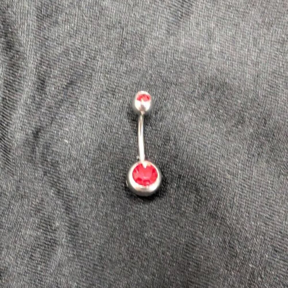 Belly Button Jewelry - Silver with Red Stone